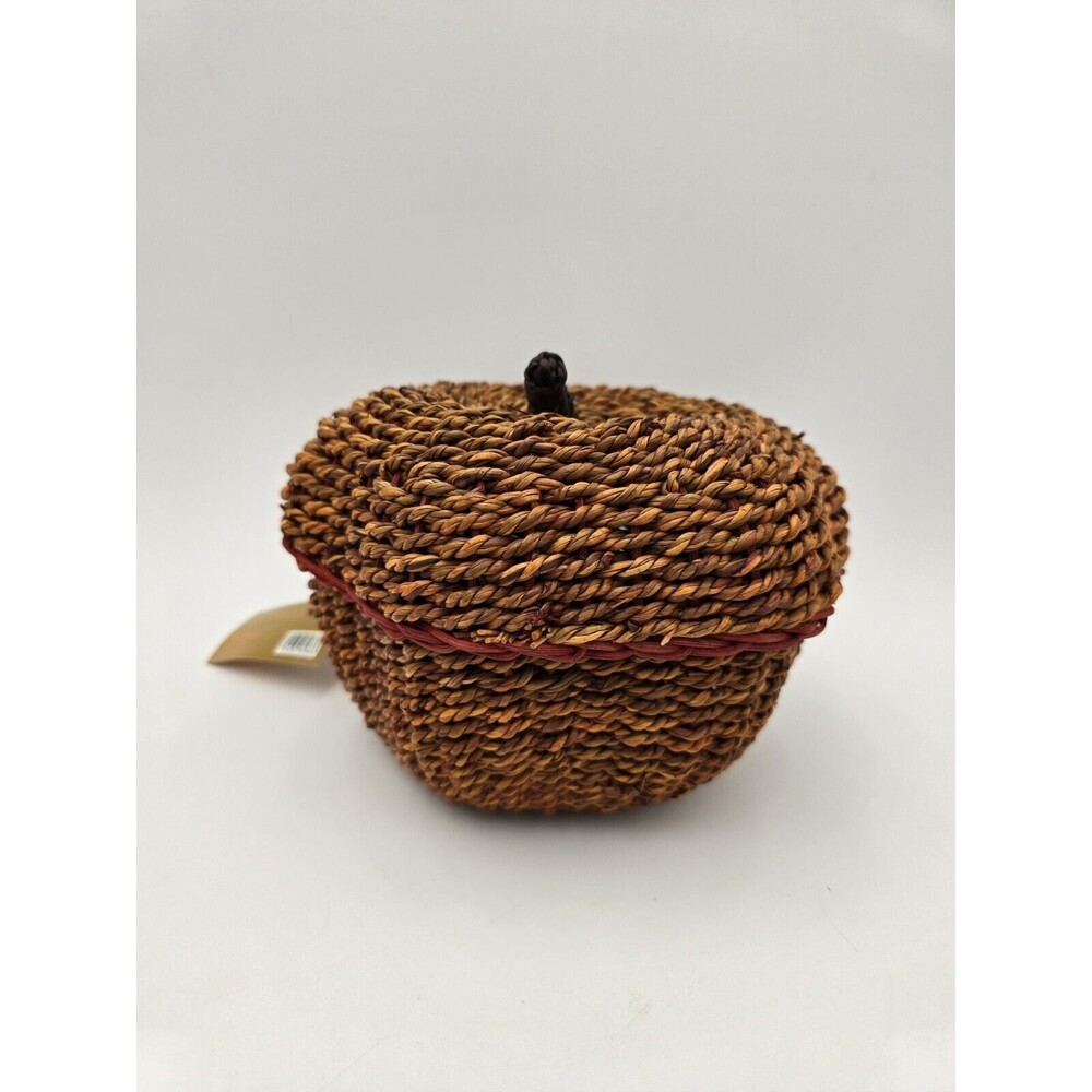 World Market Pumpkin Shape Basket With Lid‎ Brown 7"